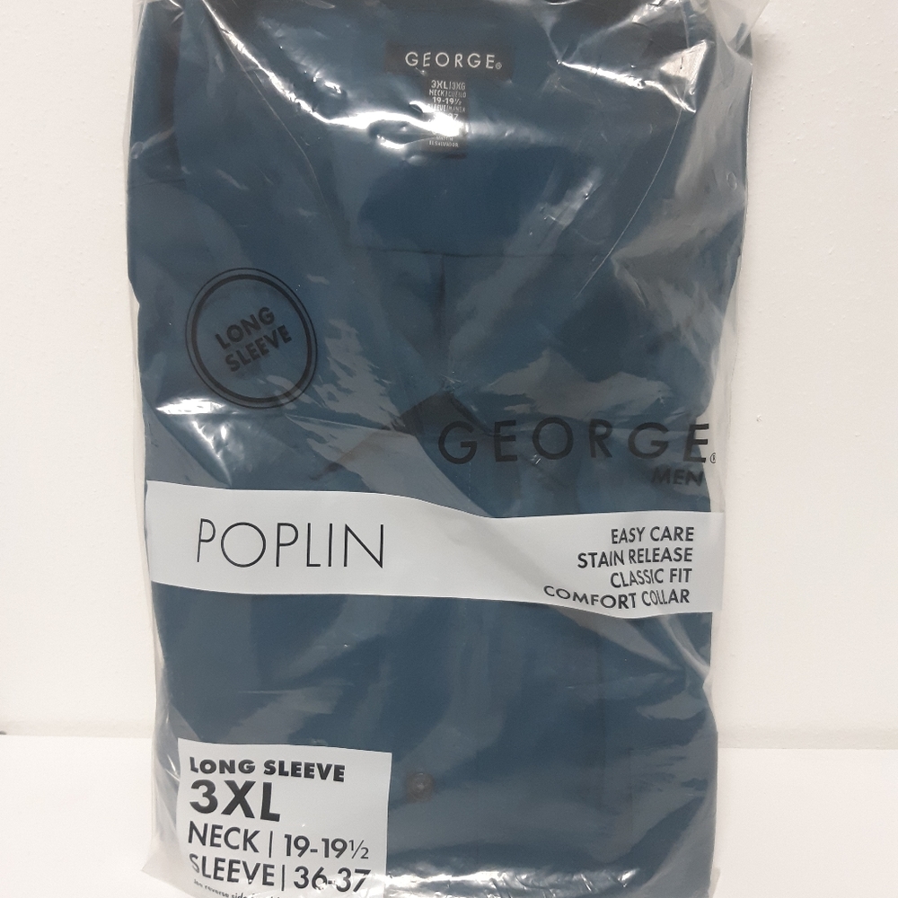 George Poplin Mens Shirt 3XL Teal Long Sleeve